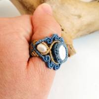 Makramee Ring mit Shiva-Auge und Süßwasser-Perlen, Muttertags-Geschenk Bild 3