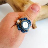 Makramee Ring mit Shiva-Auge und Süßwasser-Perlen, Muttertags-Geschenk Bild 4