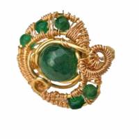Ring grün handgefertigt verstellbar mit Achat dunkelgrün in wirework goldfarben Bild 1