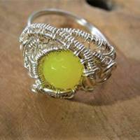 Ring Achat gelbgrün neon handgemacht Größe 20 bis 21 mit Innendurchmesser 19,5 Millimeter in wirework silberfarben Bild 5