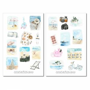 Sommer Strand Sticker Set | Journal Sticker | Planer Sticker | Sticker Urlaub, Reisen, Meer, Strand, Sand, Handtuch, Som Bild 2