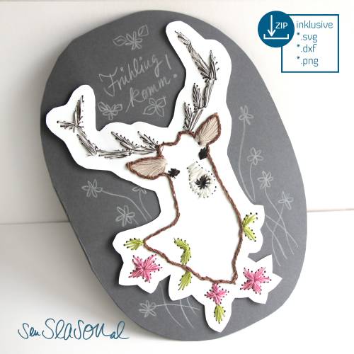 Plottdatei Hirsch, Plotterdatei für Folien oder Papier, Stickkarte, Fadengrafik, als svg und dxf