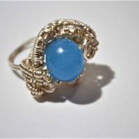 Ring blau pastell handgemacht Größe 56 mit Quarz blau in wirework Innendurchmesser 18 Millimeter silberfarben Bild 4