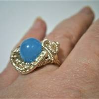 Ring blau pastell handgemacht Größe 56 mit Quarz blau in wirework Innendurchmesser 18 Millimeter silberfarben Bild 5