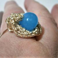 Ring blau pastell handgemacht Größe 56 mit Quarz blau in wirework Innendurchmesser 18 Millimeter silberfarben Bild 6