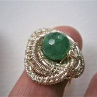 Ring grün mit Achat facettiert handgemacht Größe 58 Innendurchmesser 18,5 Millimeter in wirework silberfarben Unikat Bild 1