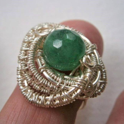 Ring grün mit Achat facettiert handgemacht Größe 58 Innendurchmesser 18,5 Millimeter in wirework silberfarben Unikat