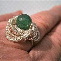 Ring grün mit Achat facettiert handgemacht Größe 58 Innendurchmesser 18,5 Millimeter in wirework silberfarben Unikat Bild 5