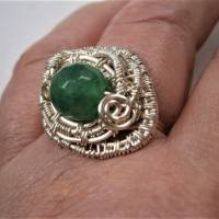 Ring grün mit Achat facettiert handgemacht Größe 58 Innendurchmesser 18,5 Millimeter in wirework silberfarben Unikat Bild 7