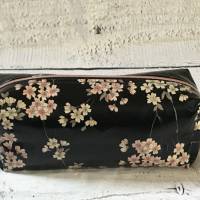 Stiftemäppchen Stifteetui Federmäppchen beschichtetes Leinen Japan Asiablüten schwarz Bild 8