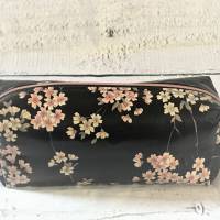Stiftemäppchen Stifteetui Federmäppchen beschichtetes Leinen Japan Asiablüten schwarz Bild 9
