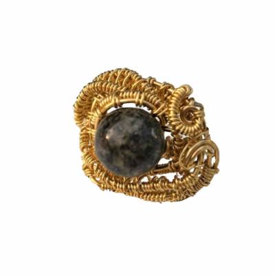 Ring grau braun Jaspis schwarz in wirework Innendurchmesser 18,7 Millimeter goldfarben Größe 57 bis 58 zum Edelhippy loo