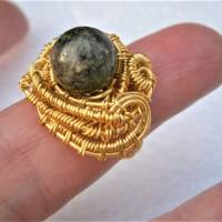 Ring grau braun Jaspis schwarz in wirework Innendurchmesser 18,7 Millimeter goldfarben Größe 57 bis 58 zum Edelhippy loo Bild 3