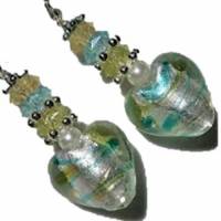 Ohrringe Herz gestreift als Unikat handgemacht mit Lampworkperlen Glas Muttertag Geschenk Bild 3