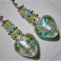 Ohrringe Herz gestreift als Unikat handgemacht mit Lampworkperlen Glas Muttertag Geschenk Bild 4