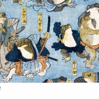 Japanische Kunst - Holzschnitt ca. 1875 - Samurai Frösche - Kunstdruck - Vintage Art  Humor Bild 6