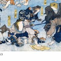 Japanische Kunst - Holzschnitt ca. 1875 - Samurai Frösche - Kunstdruck - Vintage Art  Humor Bild 7