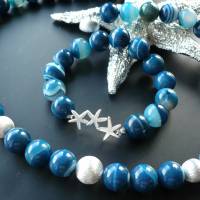 Blaue ausgefallene Achat Stein Halskette , Handgefertigte Edelstein-Kette,Blaue Steinkette,extravagante Perlenkette, Bild 1
