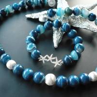 Blaue ausgefallene Achat Stein Halskette , Handgefertigte Edelstein-Kette,Blaue Steinkette,extravagante Perlenkette, Bild 2