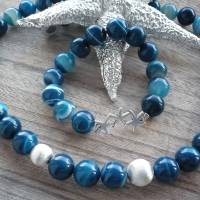 Blaue ausgefallene Achat Stein Halskette , Handgefertigte Edelstein-Kette,Blaue Steinkette,extravagante Perlenkette, Bild 3