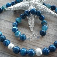 Blaue ausgefallene Achat Stein Halskette , Handgefertigte Edelstein-Kette,Blaue Steinkette,extravagante Perlenkette, Bild 4