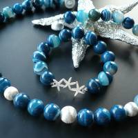Blaue ausgefallene Achat Stein Halskette , Handgefertigte Edelstein-Kette,Blaue Steinkette,extravagante Perlenkette, Bild 6