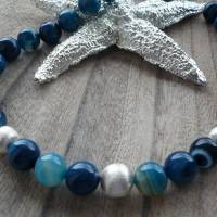 Blaue ausgefallene Achat Stein Halskette , Handgefertigte Edelstein-Kette,Blaue Steinkette,extravagante Perlenkette, Bild 7