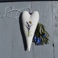 Stoffherz Lavendel Geschenk Muttertag in weiß & beige Bild 2