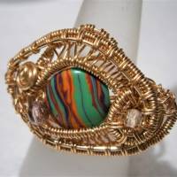 Ring bunt gestreift handgemacht mit Achat verstellbar handgewebt in wirework goldfarben plus size Übergröße Bild 1