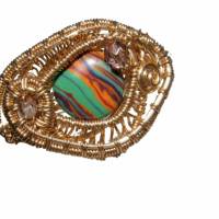 Ring bunt gestreift handgemacht mit Achat verstellbar handgewebt in wirework goldfarben plus size Übergröße Bild 2