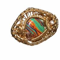 Ring bunt gestreift handgemacht mit Achat verstellbar handgewebt in wirework goldfarben plus size Übergröße Bild 3