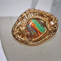 Ring bunt gestreift handgemacht mit Achat verstellbar handgewebt in wirework goldfarben plus size Übergröße Bild 6
