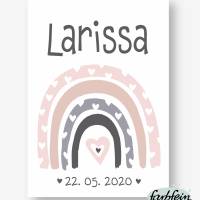 Kinderzimmerbilder / 3er Set / Bär,Regenbogen,Hase / personalisiert mit Name und Geburtsdatum-A4/ rosa grau Bild 3