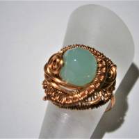 Ring  mit Aquamarin Größe 18 bis 19, Innenumfang 58 Millimeter handgemacht in wirework kupfer dunkel Bild 3