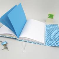 abschließbar Tagebuch, hell-blau weiße Blumen, 150 Blatt, DIN A5, handgefertigt Bild 4