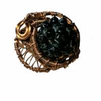 Ring mit Hämatit metallic grau schwarz Größe 18 bis 19 Innenumfang 58 mm in wirework kupfer steampunk Bild 1