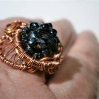 Ring mit Hämatit metallic grau schwarz Größe 18 bis 19 Innenumfang 58 mm in wirework kupfer steampunk Bild 3