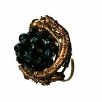 Ring mit Hämatit metallic grau schwarz Größe 18 bis 19 Innenumfang 58 mm in wirework kupfer steampunk Bild 4