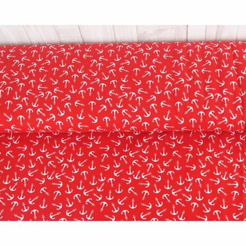 Jersey Anker rot weiß, maritim Ankerjersey Stoff Meterware