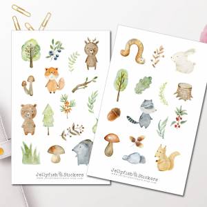 Baby Waldtiere Sticker Set | Niedliche Aufkleber | Journal Sticker | Planer Sticker | Sticker Fuchs, Eichhörnchen | Stic Bild 1