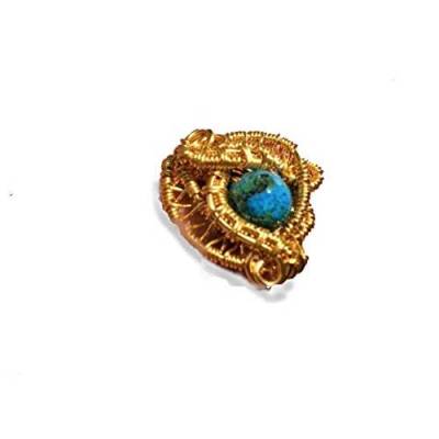 Ring blau grün mit Chrysokoll türkis handgemacht in wirework goldfarben Innendurchmesser 20,5 Millimeter Größe L