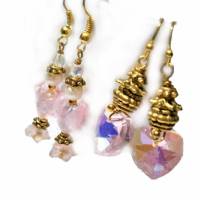 Ohrringe rosa Set 2 Paar mit Herz Glasperlen goldfarben handgemacht Geschenk Brautschmuck Bild 1