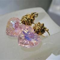 Ohrringe rosa Set 2 Paar mit Herz Glasperlen goldfarben handgemacht Geschenk Brautschmuck Bild 2