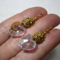 Ohrringe rosa Set 2 Paar mit Herz Glasperlen goldfarben handgemacht Geschenk Brautschmuck Bild 3