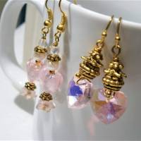 Ohrringe rosa Set 2 Paar mit Herz Glasperlen goldfarben handgemacht Geschenk Brautschmuck Bild 4