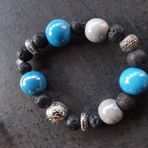 DRAHTORIA 10 x Perlen aus Keramik blau himmelblau jede ein Unikat 16 mm rund Kugel gebohrt Bild 6