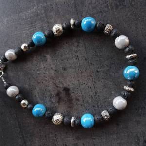DRAHTORIA 10 x Perlen aus Keramik blau himmelblau jede ein Unikat 16 mm rund Kugel gebohrt Bild 8