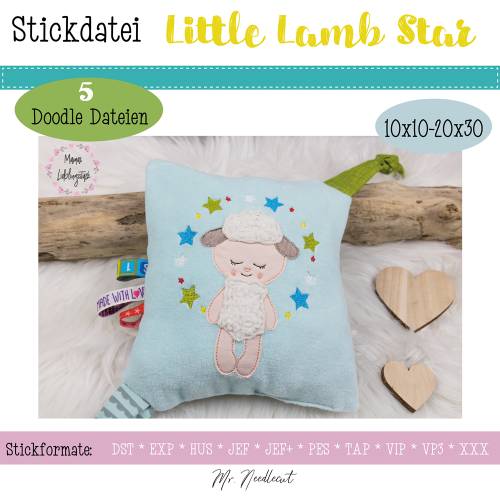 Digitale Stickdatei  "Little Lamb Star Doodle" für den 10x10 - 20x30 cm (4x4 - 8x12") Stickrahmen
