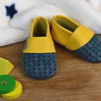 Babyschuhe aus Leder, Kringel grün/ gelb Bild 1
