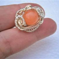 Ring pastell orange lachs Größe 18 Innendurchmesser 18,4 Millimeter handgemacht in wirework silberfarben mit Quarz Bild 6